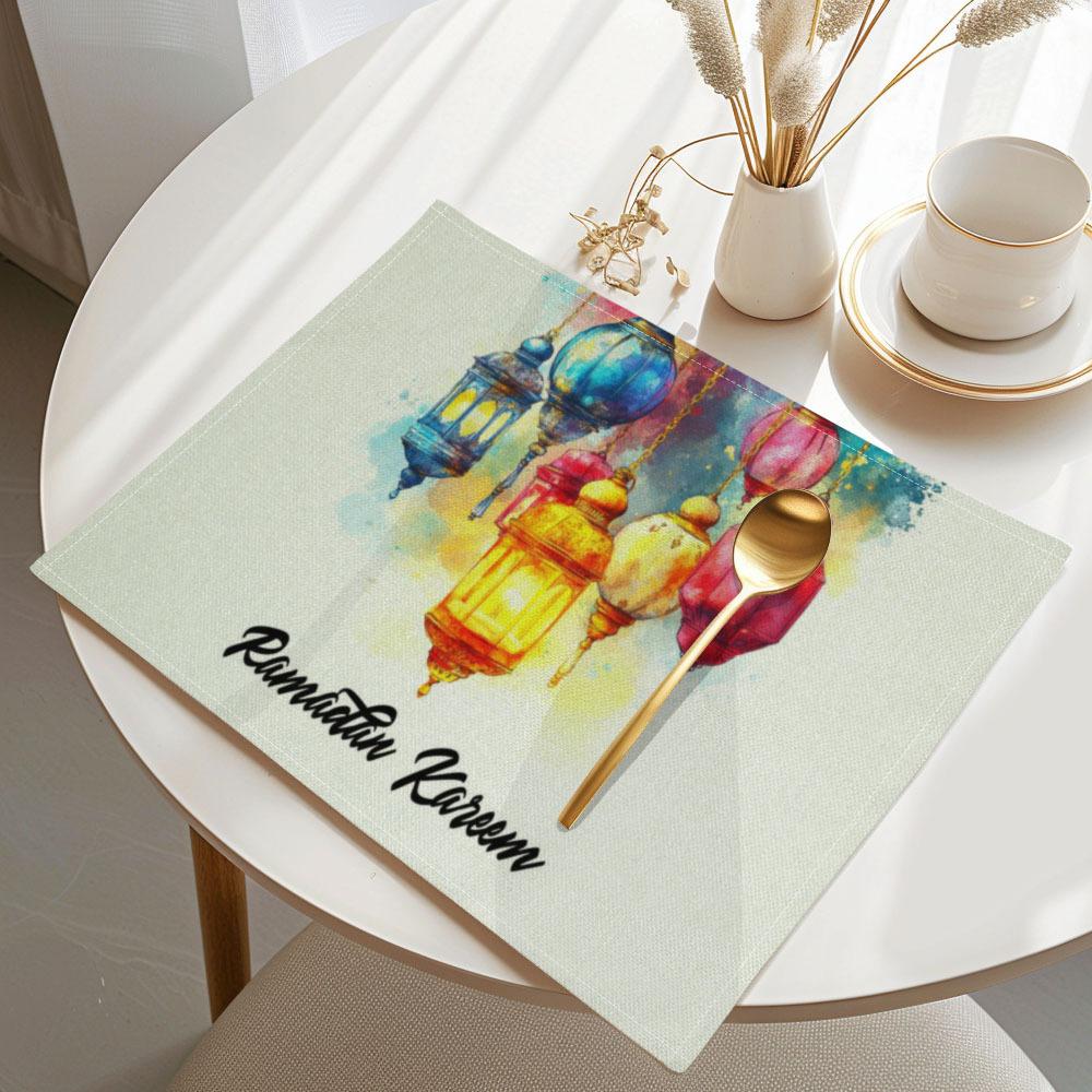 6PC Ramadan Lantern Print Placemats - Rectangular Machine Washable Table Mats for Ramadan & Eid Home Decor 6PC 30X45cm
