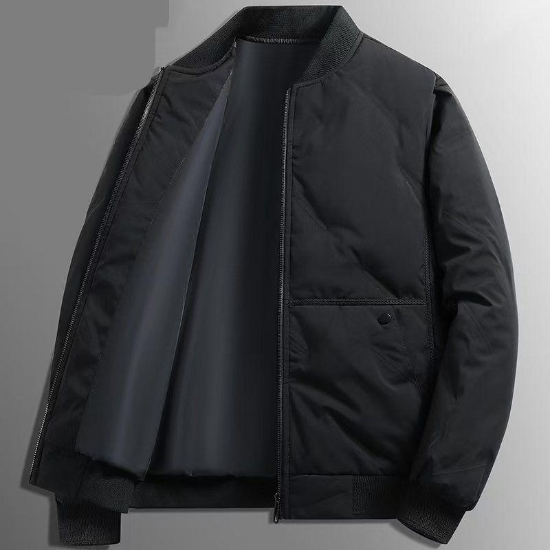 Men Solid Color Bomber Jacket Quilted Puffer Coat Casual Stand Collar Outerwear