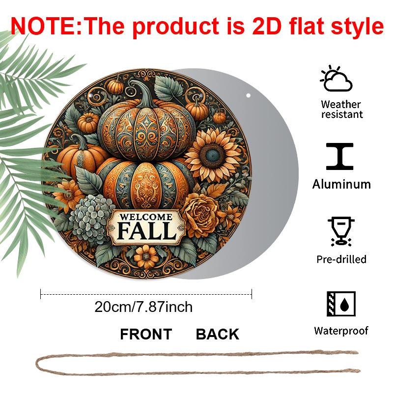 2D Flat, 1pc Vintage Autumn Harvest Metal Wall Sign - Fall Welcome Plaque with Corn, Wheat & Grain Stalks, Aluminum Outdoor/Indoor Decor Suitable for