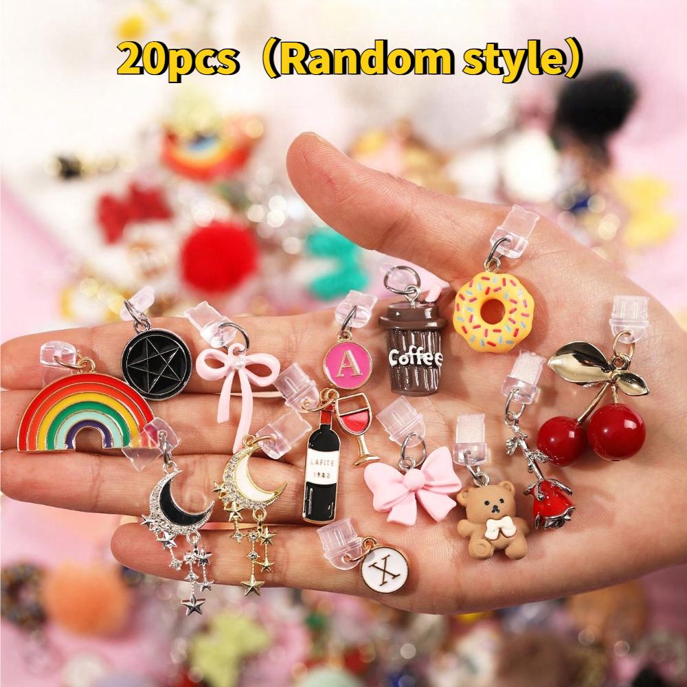 20 Multi-color Non Repeating Resin Alloy and Other Materials Dust Plugs - Cute Hearts, Flowers, Animals, Smiling Faces and Other Shapes