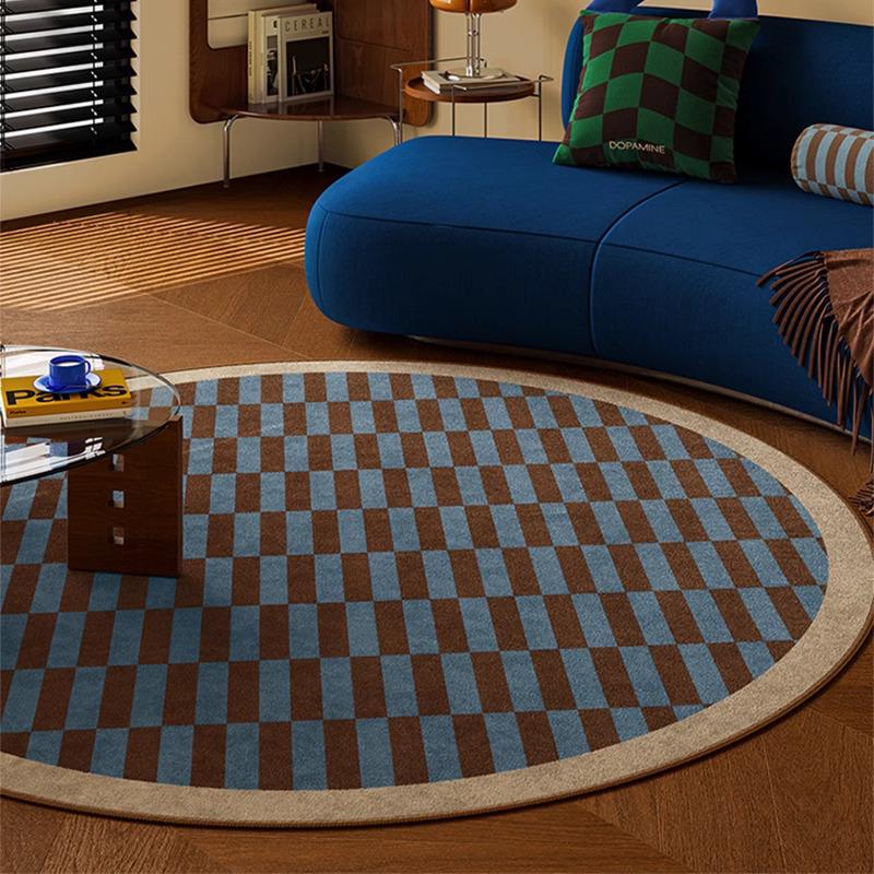 

Pre-Owned Blue Checkered Non-Slip Rug: Dirt-Resistant, Easy-Clean Living Room Carpet for Sofa & Coffee Table 80cm Diameter (Crystal Velvet)
