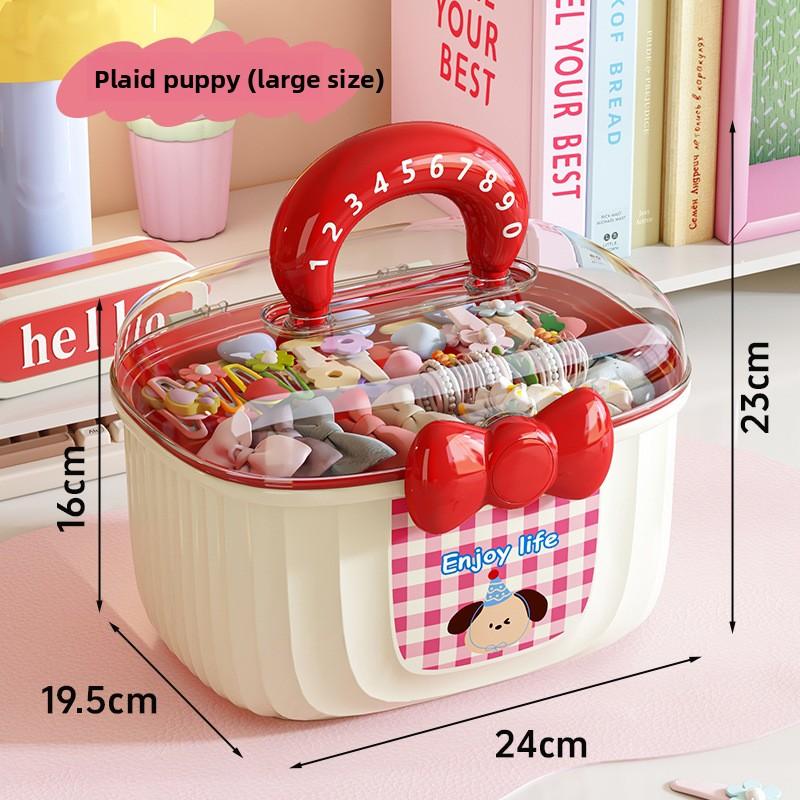 Portable Storage Box with Lid Grid Children's Hair Accessories Desktop Plastic Jewelry Transparent Double-layer Creative Cute Storage Box