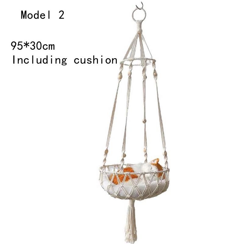 

Гамак-качели для домашних кошек в богемном стиле с плетёной кисточкой ручной работы и хлопковой подкладкой, подходит для сна и игр.