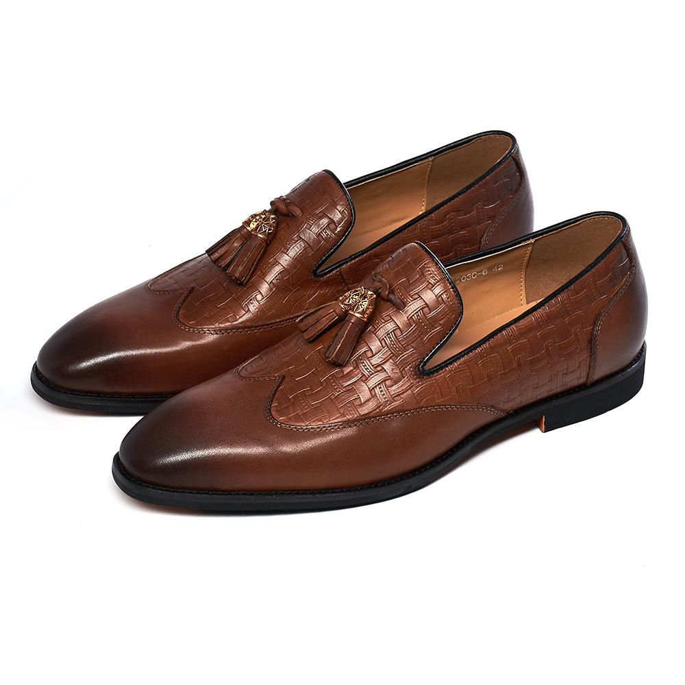 Loafer Leather Shoes Cowhide Men'S Fringed Retro One-Pedal Business Casual Leather Shoes Men'S Handmade Wedding Banquet Shoes