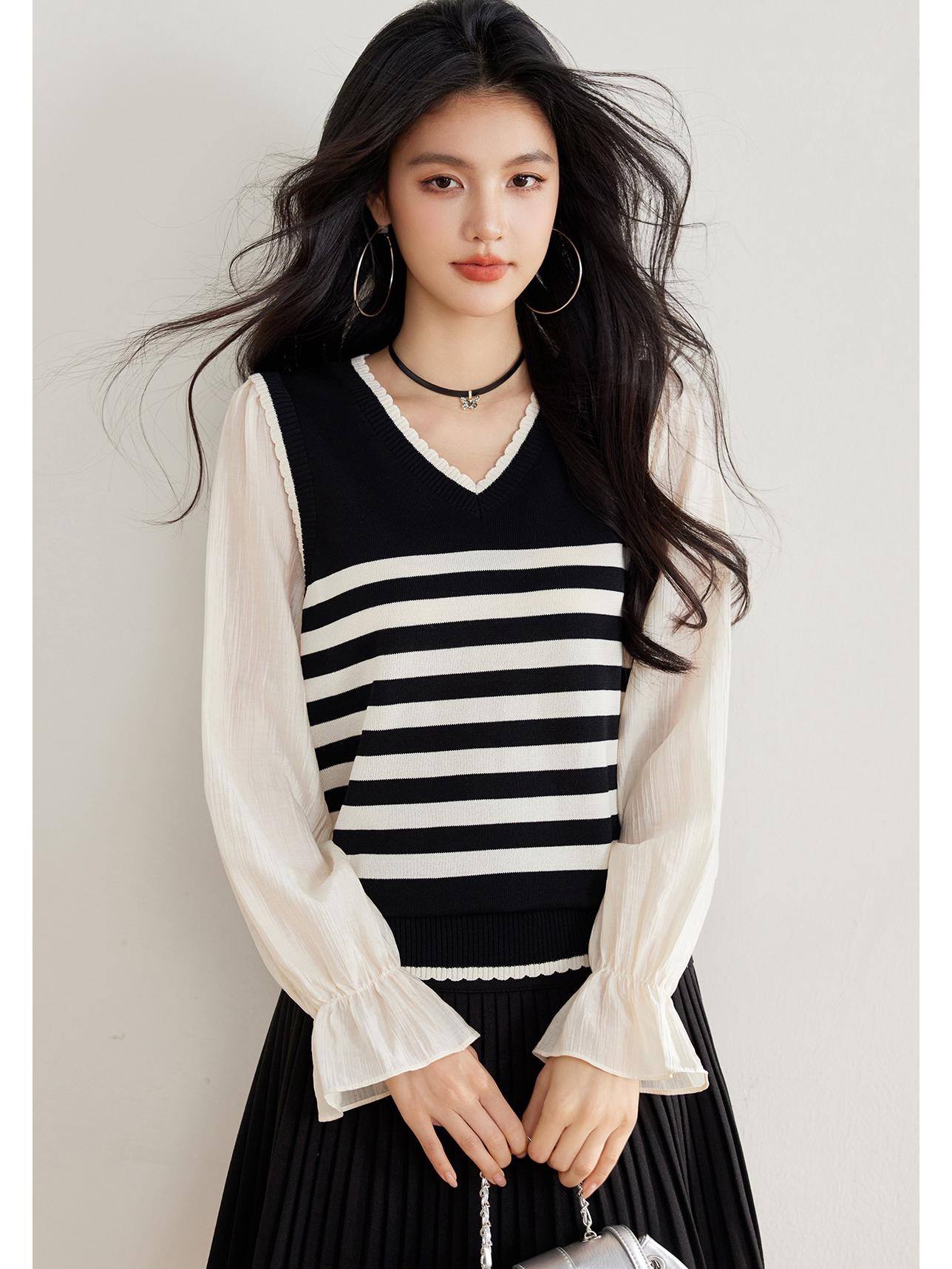 

Women s Plus Size Striped Two-in-One Knitted Top - Spring 2025 Collection Small