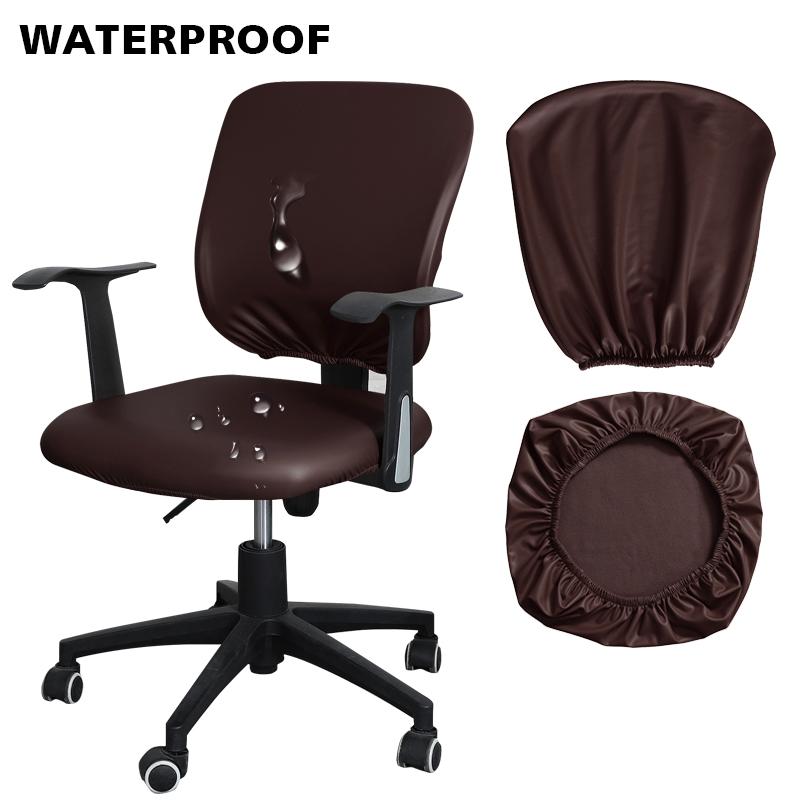 Waterproof PU Leather Split Chair Cover Stretch Anti-dirty Office Computer Rotate Seat Cover Armchair Slipcover for Home Hotel