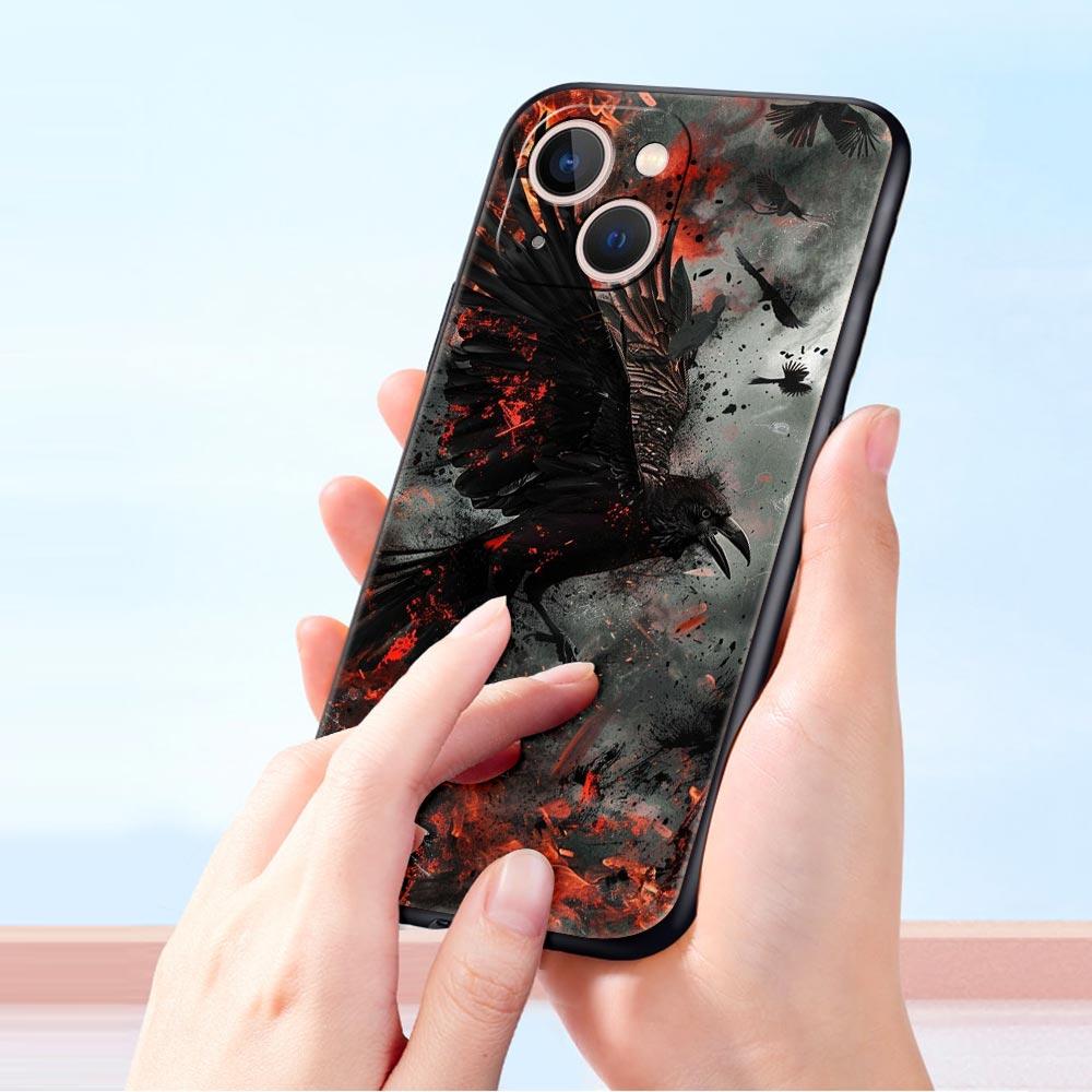Black Raven Phone Case Cover for iPhone 17 16 15 14 13 12 Pro Max 11 Pro Max 17 AIR Plus Shockproof Soft TPU Shell Fundas Capas