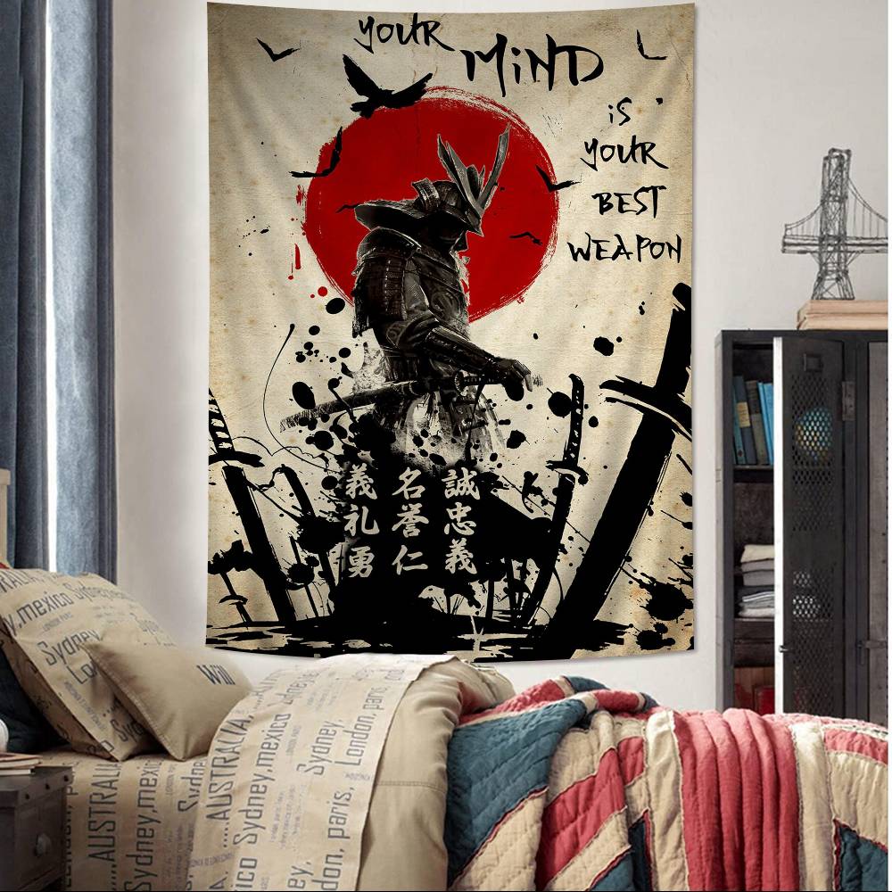 Japanese Samurai Cartoon Tapestry For Living Room Home Dorm Decor INS Home Decor