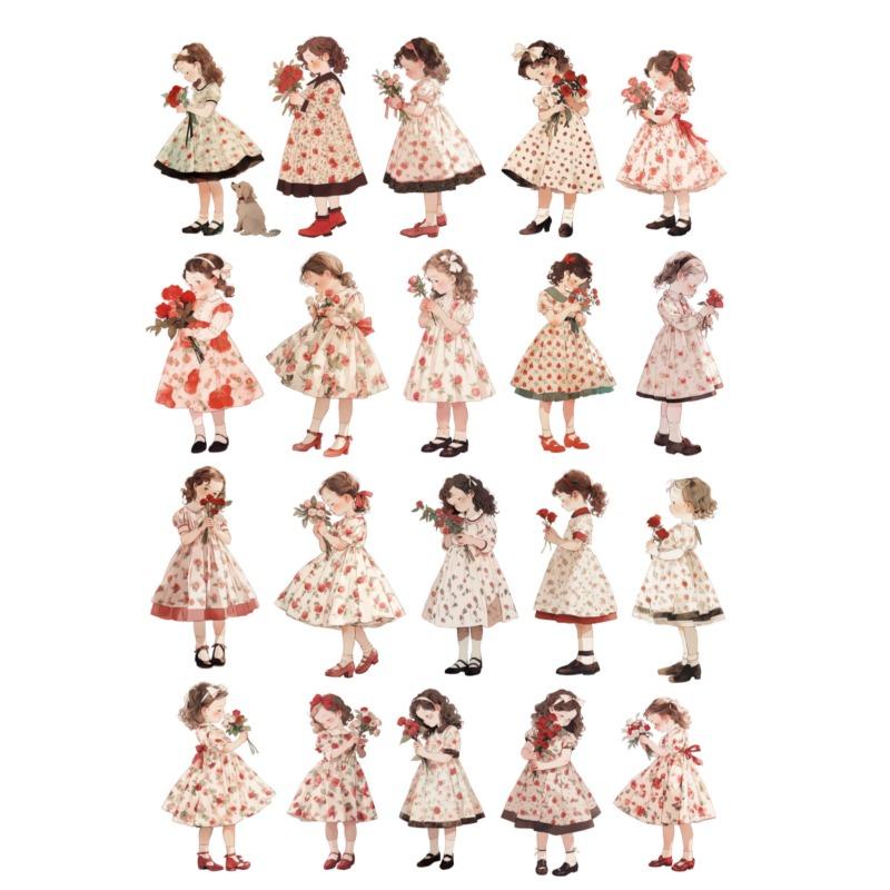 

Retro spring flower dress flower bouquet girl Stickers Crafts And Scrapbooking kids toys book Decorative DIY Stationery белый
