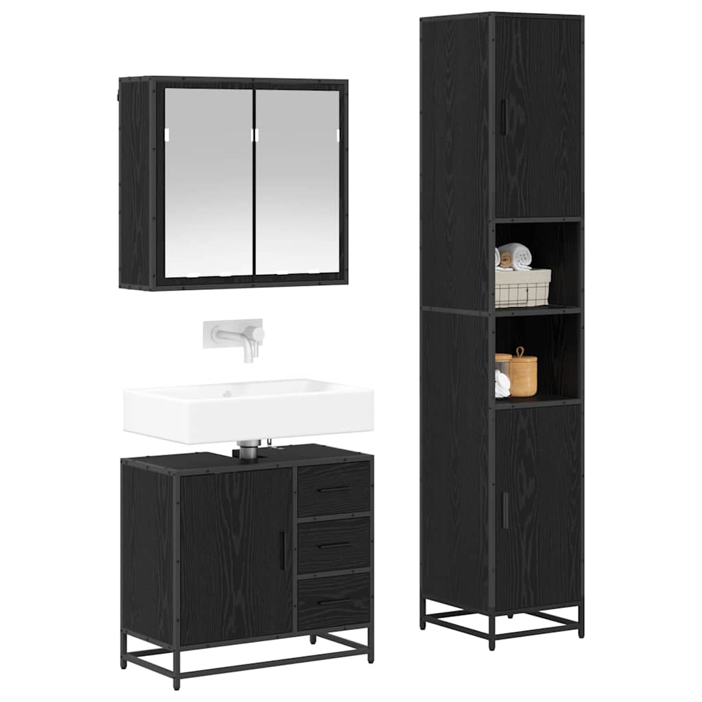 Bathroom Furniture Set 3 Pcs Black Oak Effect Particleboard