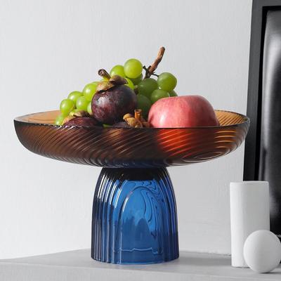 Color-blocking High-end Light Luxury Glass Fruit Tray Ornaments for Living Room Home Coffee Table Dining Table Top Decoration Fruit Snack Candy Tray