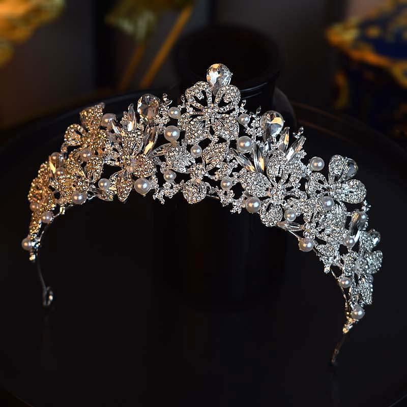 New Pearl Bridal Style Main Wedding Dress Crown Headpiece Super Fairy Birthday Party Crown Retro Evening Dress Hair Accessories