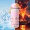 600ml Cartoon Vacuum Thermos Flask With Straw Portable Double Drink Adult Children Coffee Cups Thermal Water Bottle Drinkware
