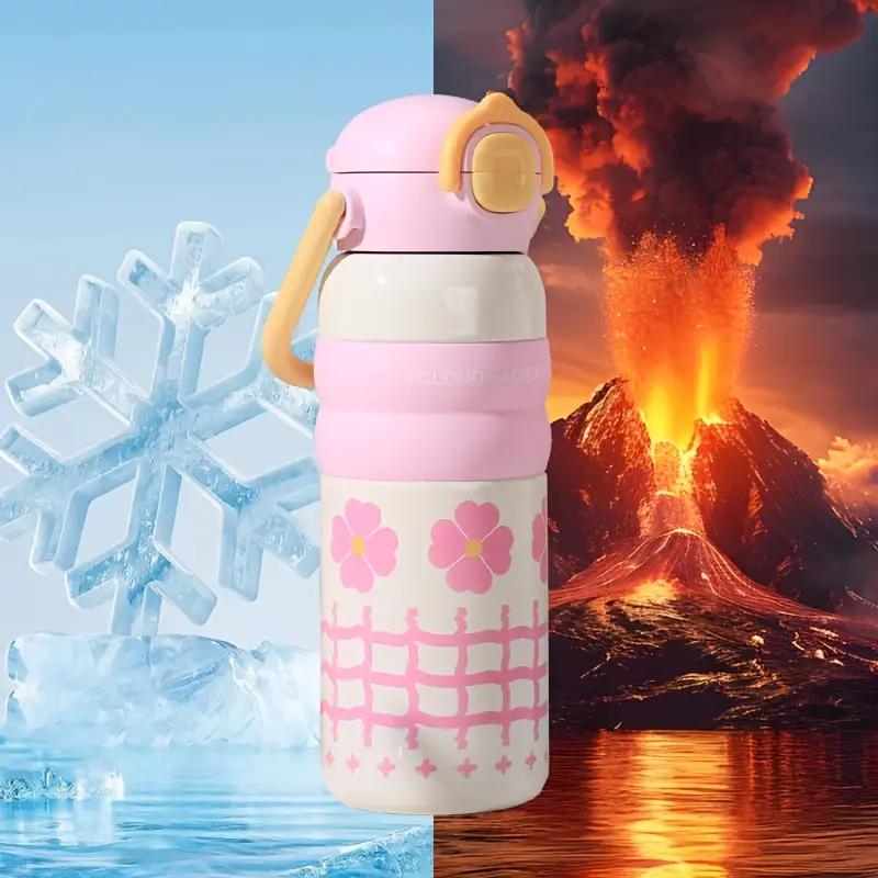600ml Cartoon Vacuum Thermos Flask With Straw Portable Double Drink Adult Children Coffee Cups Thermal Water Bottle Drinkware
