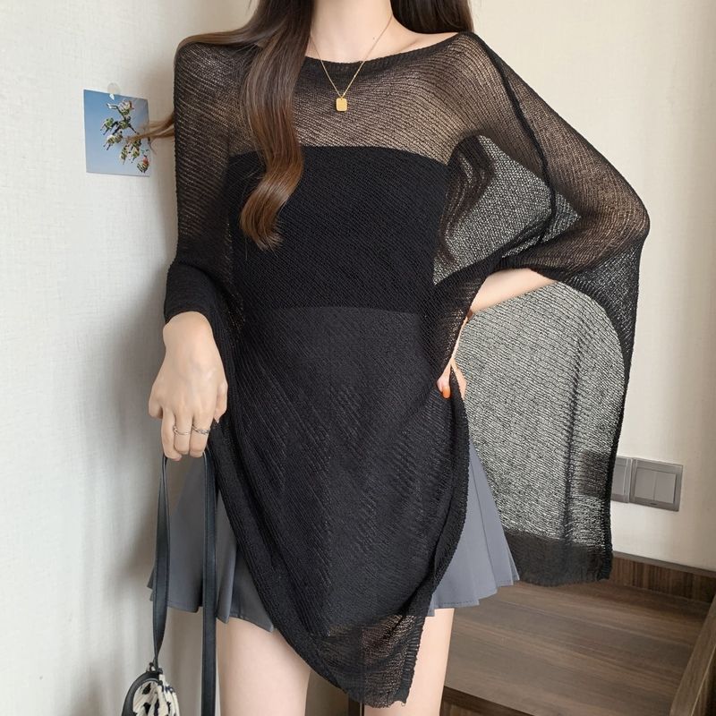 

Летняя тонкая нерегулярная солнцезащитная шаль женская верхняя одежда для кондиционирования воздуха рубашка-топ One size чёрный