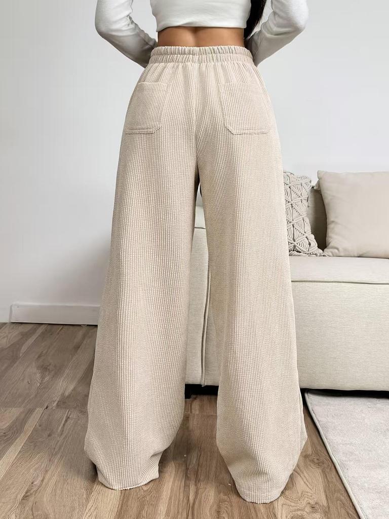 High-Waisted Straight-Leg Tie-Up Loose Pants