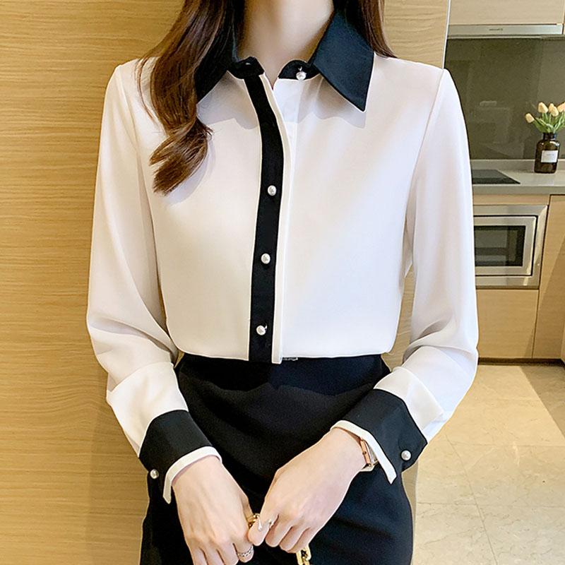 Купить Модная офисная женская белая шифоновая блузка с длинным рукавом ...