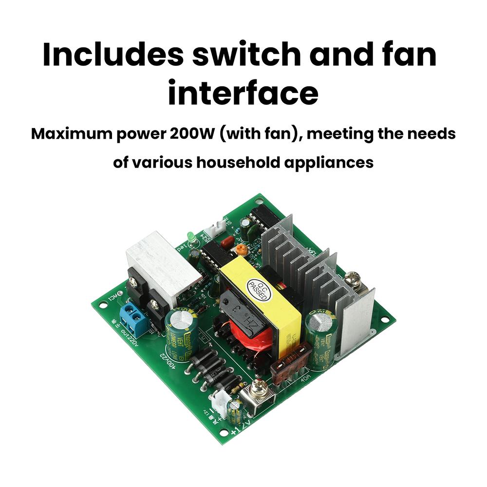 200W Power Inverter DC 12-14.5V to AC 220V 50Hz with Switch & Fan Interface Overload Protection for Projector Fan TV