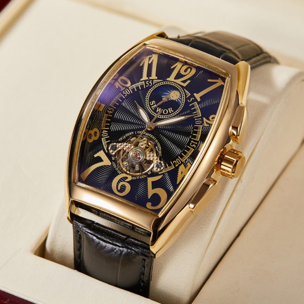Men'S Mechanical Watch Waterproof Wine Barrel Type Hollow Belt Men'S Watch Personality Social Guy Men'S Watch