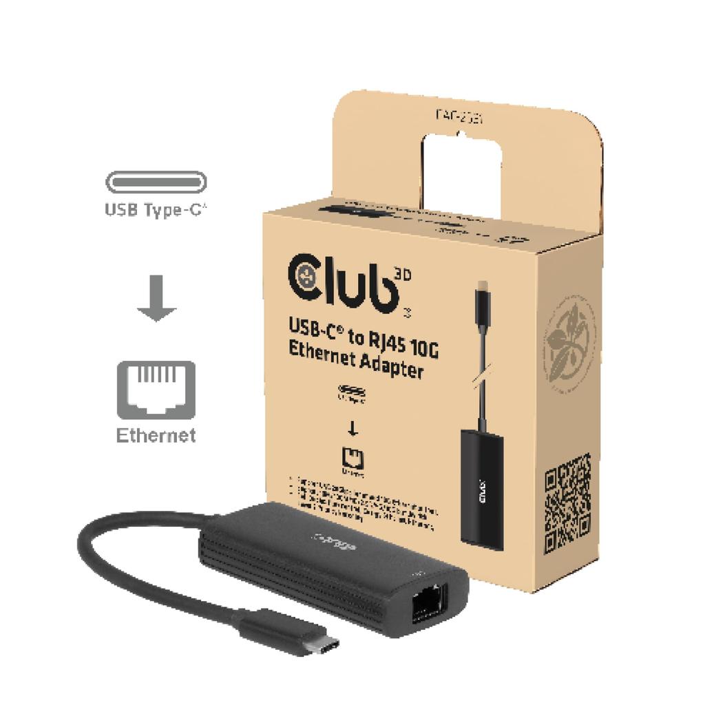 Club 3D Adattatore USB-C per Ethernet 10Gbps RJ45 USB4 Thunderbolt 4 Thunderbolt 5 Windows 11 macOS Sequoia Marca Olandese, compatibile 10GBASE-T, / /