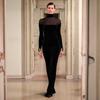 European 2025 Sexy Long Sleeve See-through Velvet Maxi Dress