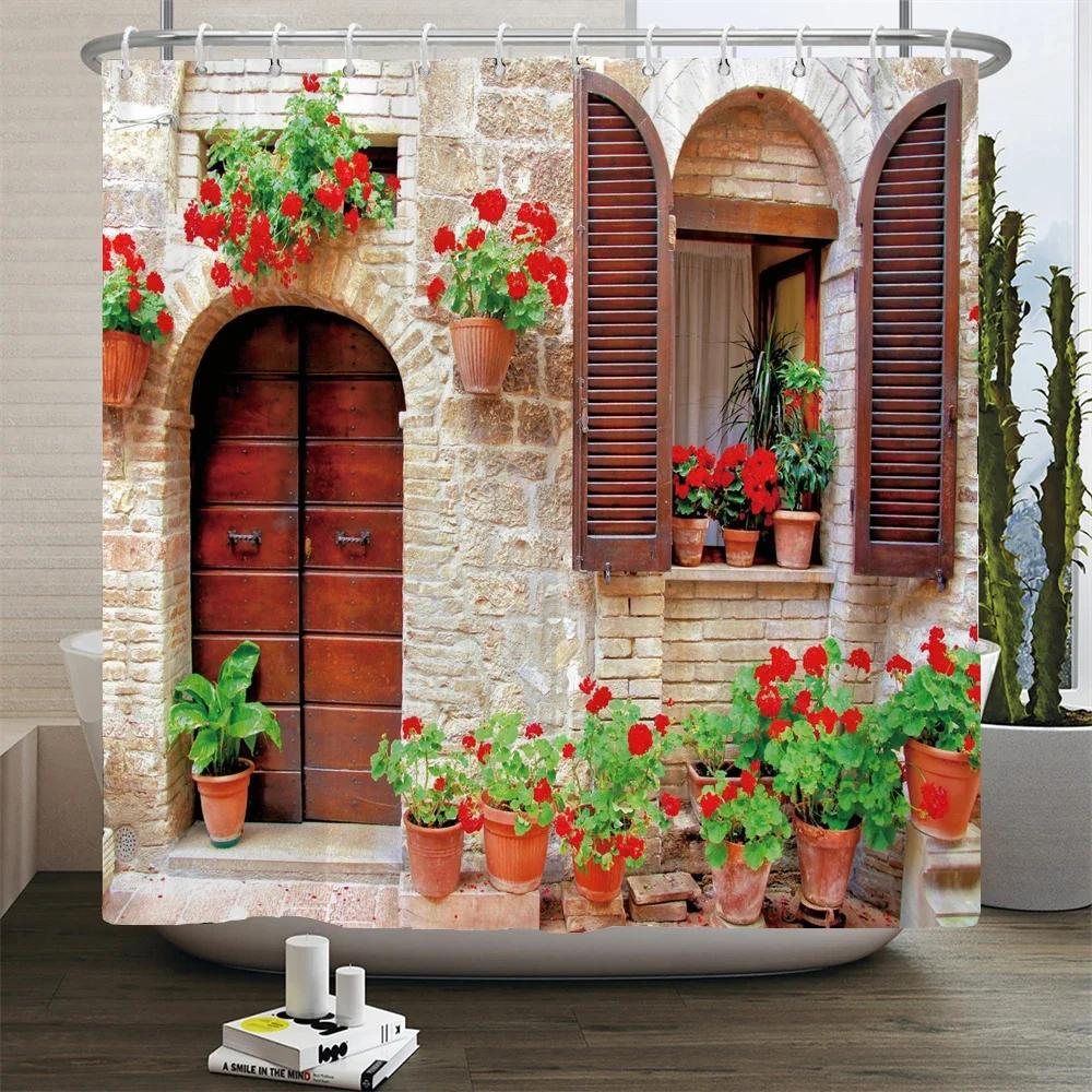 Garten-Blumen-Landschafts-Duschvorhänge, Badevorhang, wasserdicht, für Badezimmer, Heimdekoration, waschbarer Stoff, Badezimmer-Schirme