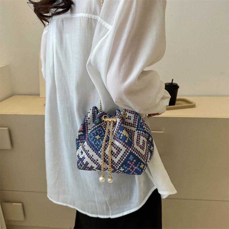 Cross Body Bohemian Bucket Checkered Shoulder Bag for Women Shopper Bags