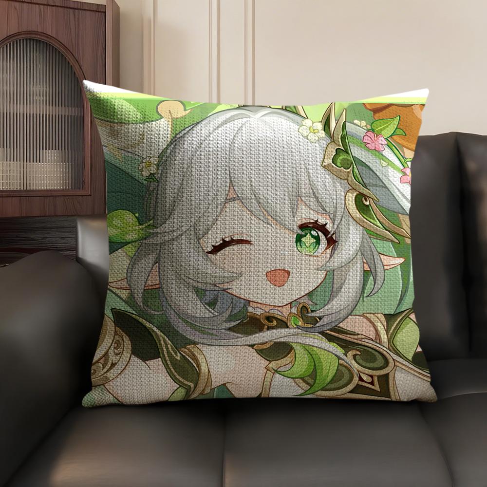 Nahida Genshin Impact Cute Cushion Cover Natural Linen Organic Fabric DoubleSided Printing Sofa Home Decor Gift Pillow Case