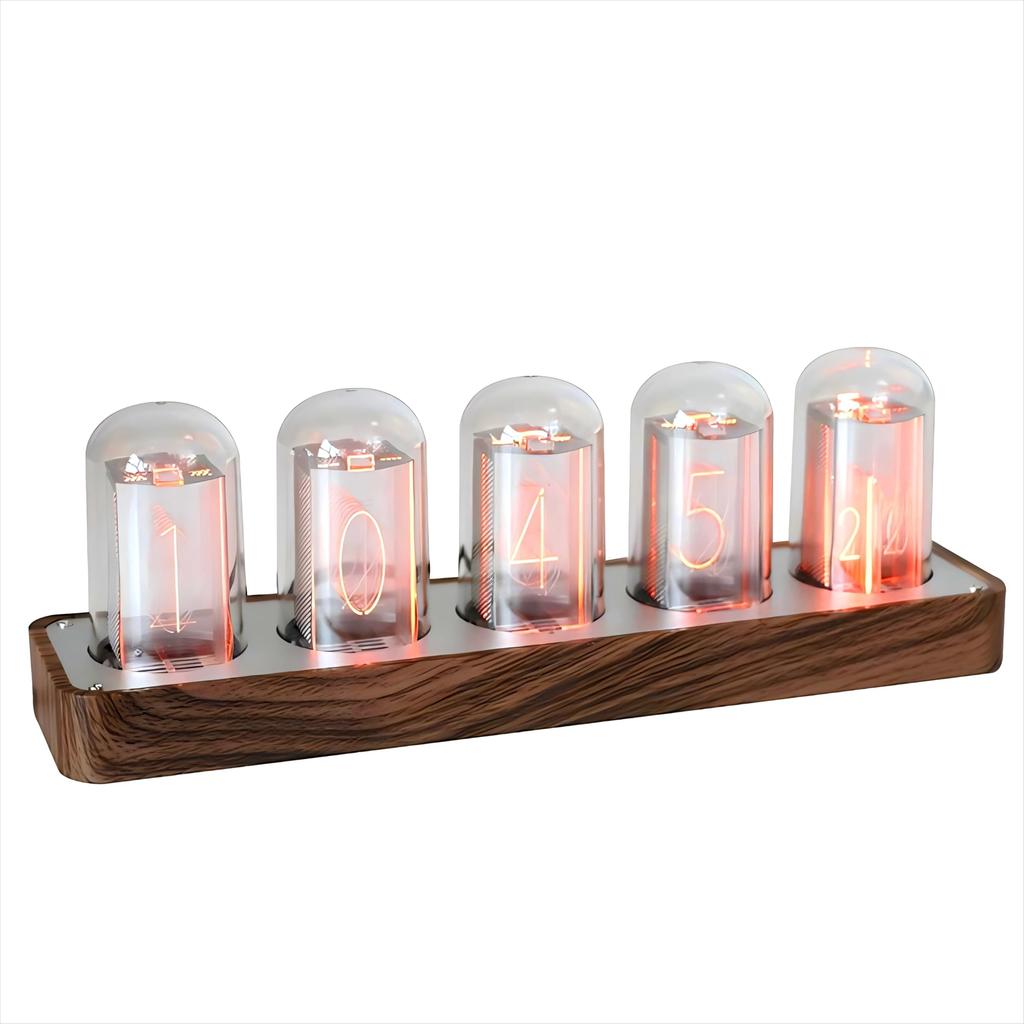 ClocTeck Nixie Tube Clock with Sync 16 Million Colors Retro Modern Wooden Digital Clock Wi-Fi & Customizable,