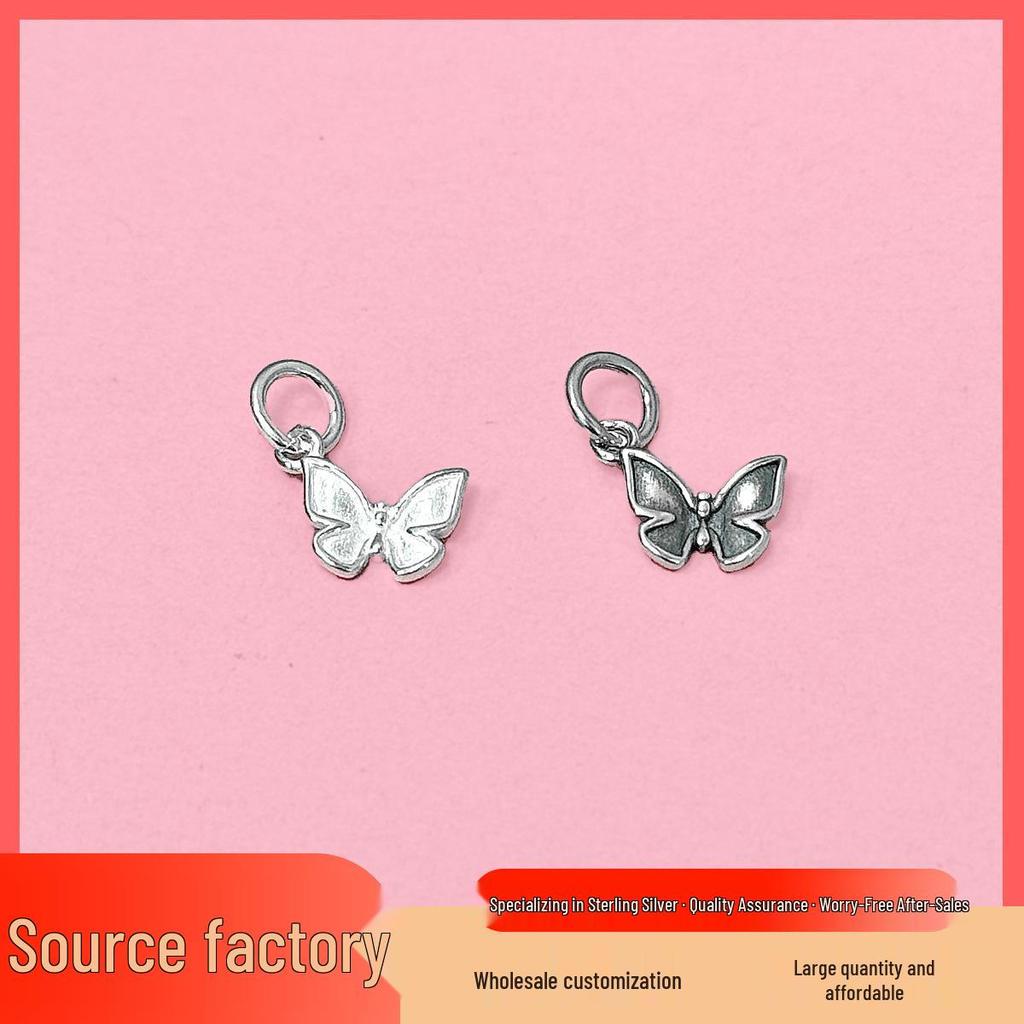 S999 Sterling Silver Retro Butterfly Pendant Charm for DIY Bracelets & Necklaces