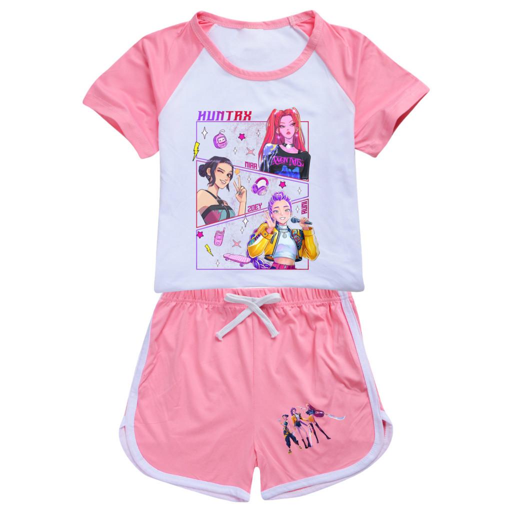 5041 Kids Girls POP Rumi Zoey Mira Print T-shirt Shorts Sport Tracksuit Clothes Set