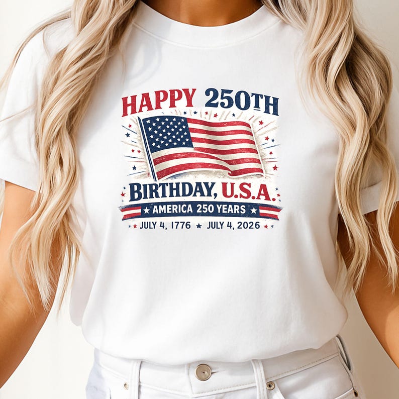 USA 250th Birthday Shirt, Patriotic America 250 Tee, Vintage Flag July 4th XL