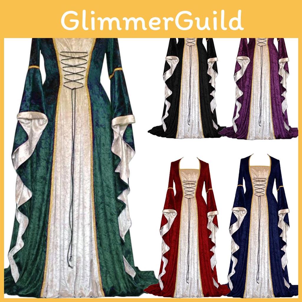 Exquisite Long Sleeve Floor Length Renaissance Dress With Ribbon Decoration For Cosplay