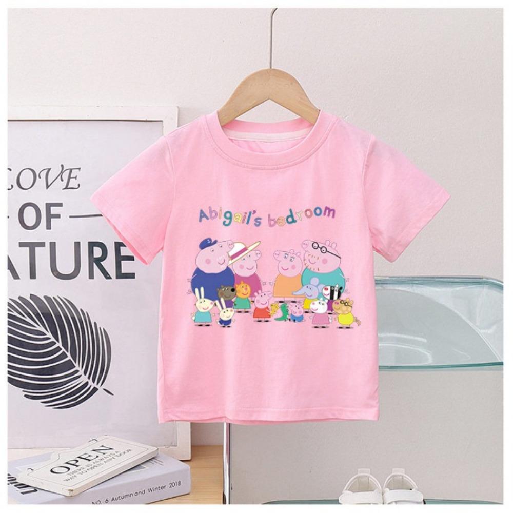 2026 Summer Cartoon Print Cute Peppa Pig Children's T-shirt Summer New Parent Child  Round Neck Versatile Top