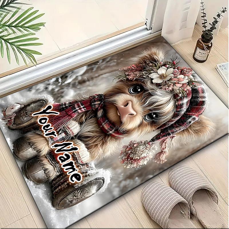 1PC Custom Name Winter Wonderland Critter Theme Floor Mat Ideal for Living Room, Game Rooms, Office, Bedroom,Floor Mat Playful Design