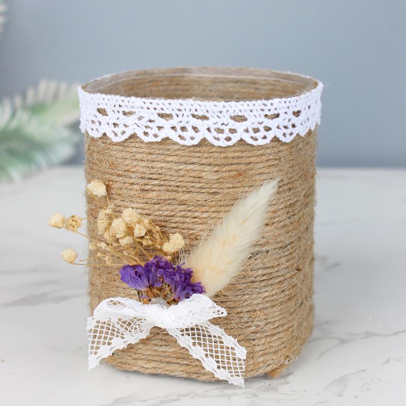 Handmade Jute Rope Pen Holder: DIY Material Kit for Flower Creation & Office Storage