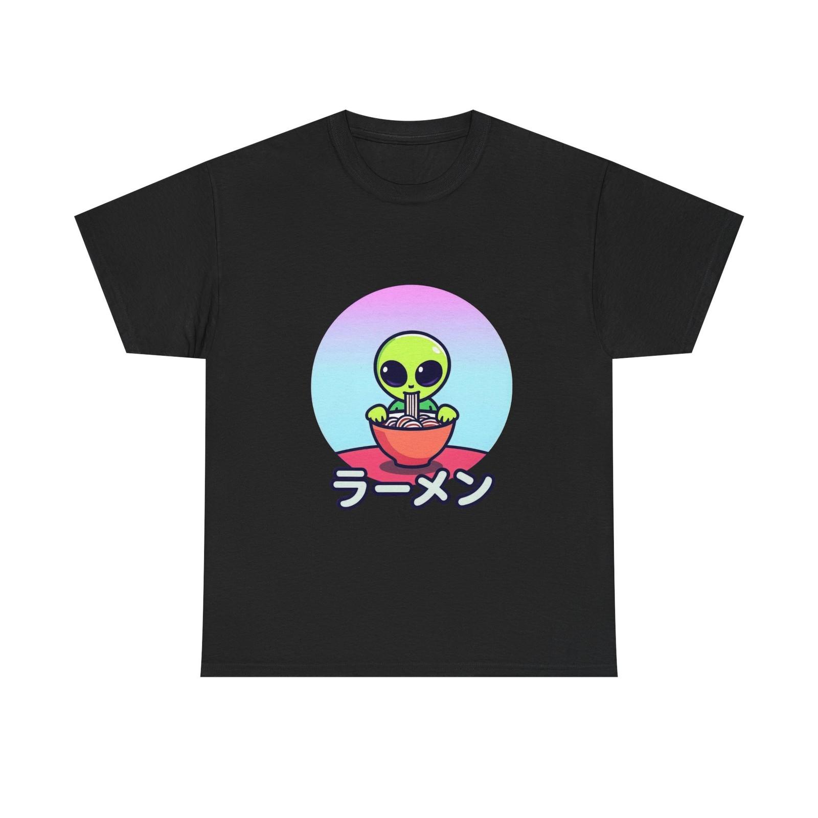 Alien Eating Ramen Unisex Heavy Cotton Tee Japanese Graphic Tee, UFO Shirt Anime 4XL