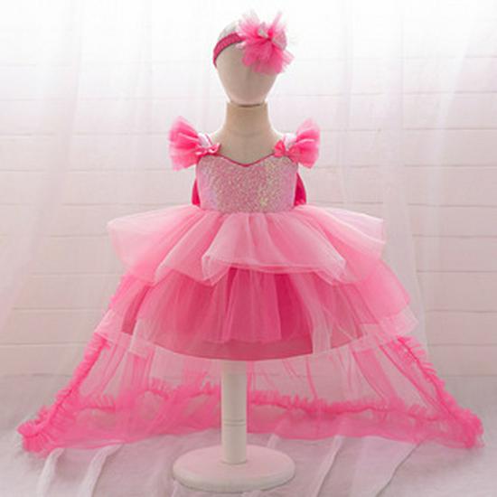 Girls' One-Year-Old Princess Gown with Puffy Skirt and Satin Bow