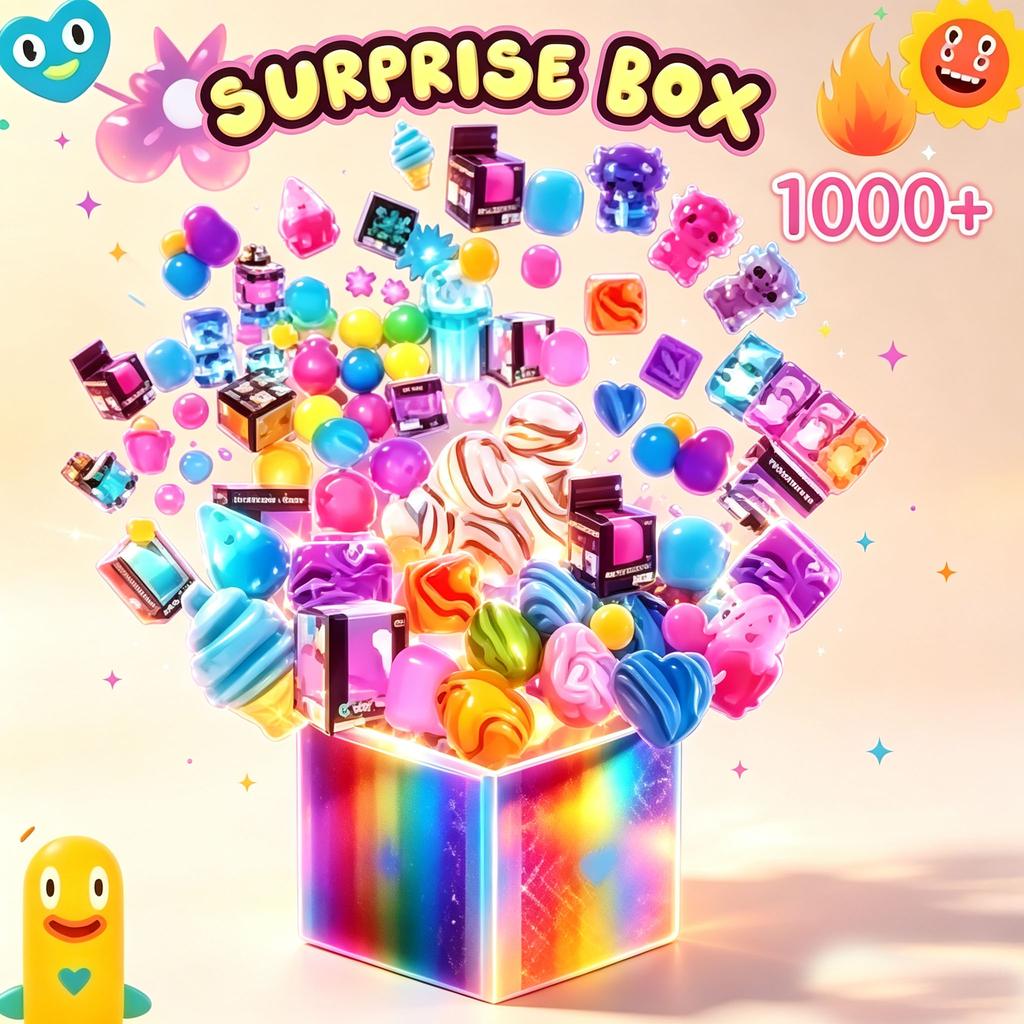100+Pcs Surprise Box Toys Fun Mystery Fidget Stress Relief Surprise Novelty Stress Relief Assorted Squishy Figures