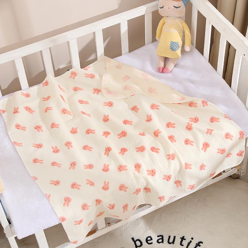 Cartoon Print Double Layer Crinkle Muslin Baby Swaddle Blanket