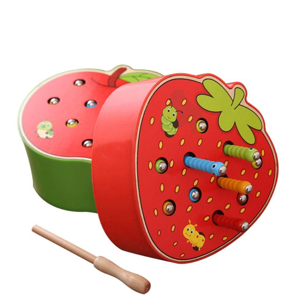 Color Sorting Catching Worms Game Strawberry Apple Shaped Preschool Learning Toys Home Schooling