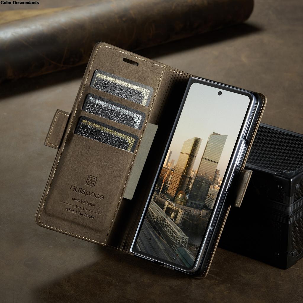 High-end Business Sle Leather Wallet Phone Case for Samsung Galaxy Z Fold 7 6 5 RFID Blocking Organ Card Slot Holder Bag Shockproof protect Cover