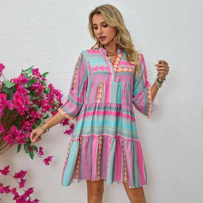 Robe Printemps et Automne Col V Manches Sept-quarts