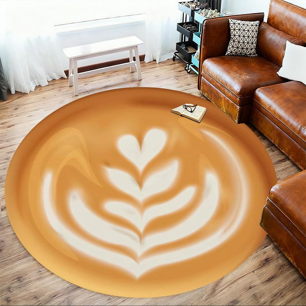 1pc Coffee Latte Art Round Chair Mat Area Rug - Non-Slip, Floor Mat for Office, Bedroom, and Indoor Decor C1118138