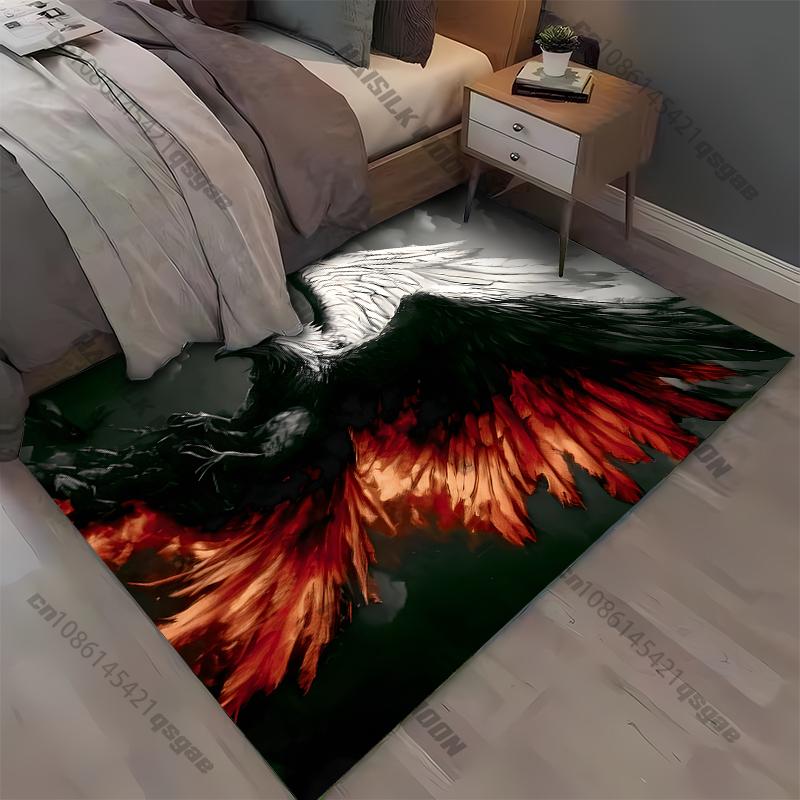 15er Größe Schwarz-Weiß Adler Muster Teppich für Wohnzimmer Badezimmermatte Kreative Fußmatte Teppich für Schlafzimmer