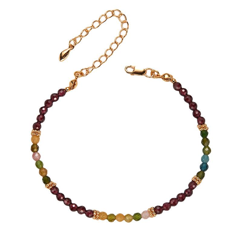 S925 Sterling Silver Natural Tourmaline Garnet Color Treasure Bracelet Female Original Design Fashion Handmade Beads