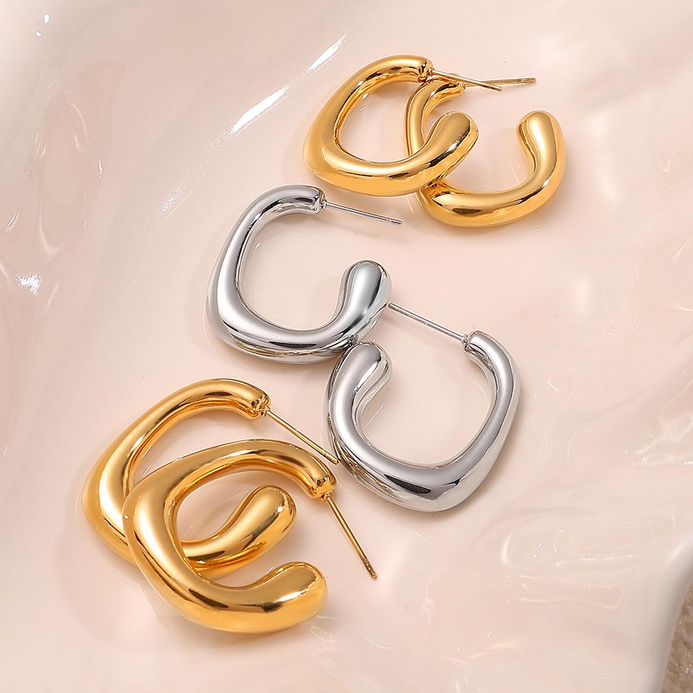 G-shaped Gold-plated Stainless Steel Geometric Earrings - Unique & Fashionable Design
