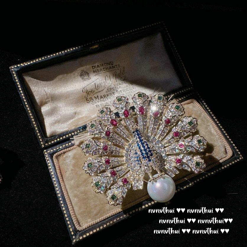 Sunset Melted Gold Peacock Gem Pearl Brooch, Sotheby'S, 18K Gold Jade Orchid Zircon Plated Brooch, Combination