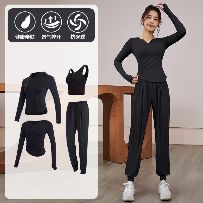 Womens Quick-Dry Fitness Set Gym Yoga Running Long Sleeve Top Pants Sportswear