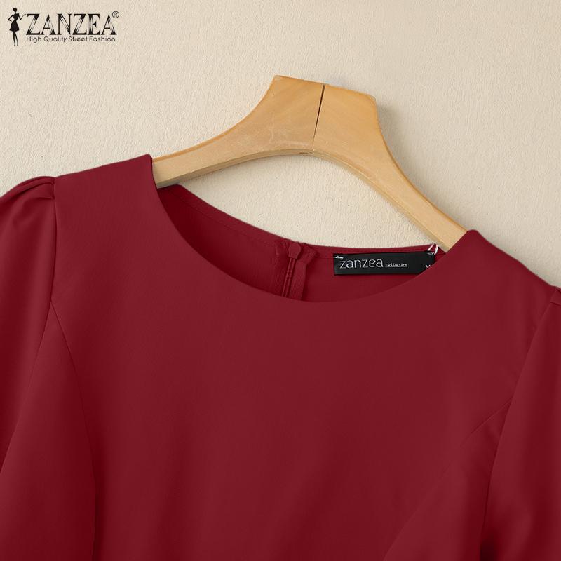 ZANZEA Women Casual Round Neck 3/4 Sleeve Loose Blouse
